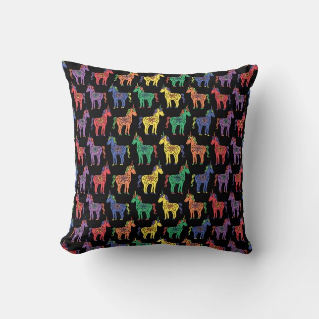 Rainbow Unicorns Colourful Throw Pillow (Front)