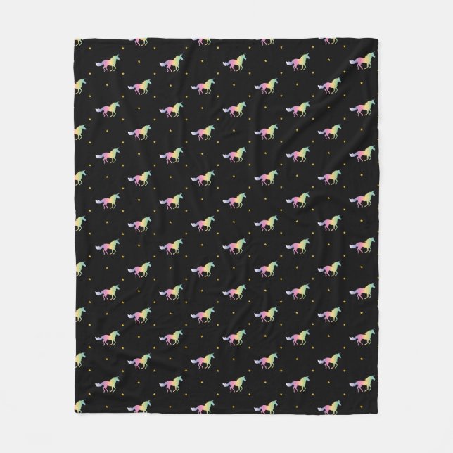 Rainbow Unicorns & Gold Stars Pattern Fleece Blanket (Front)