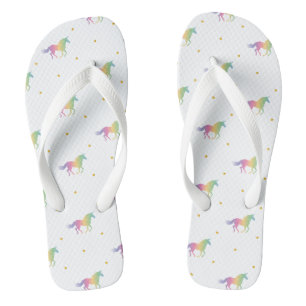 Rainbow Unicorns & Gold Stars Pattern Flip Flops