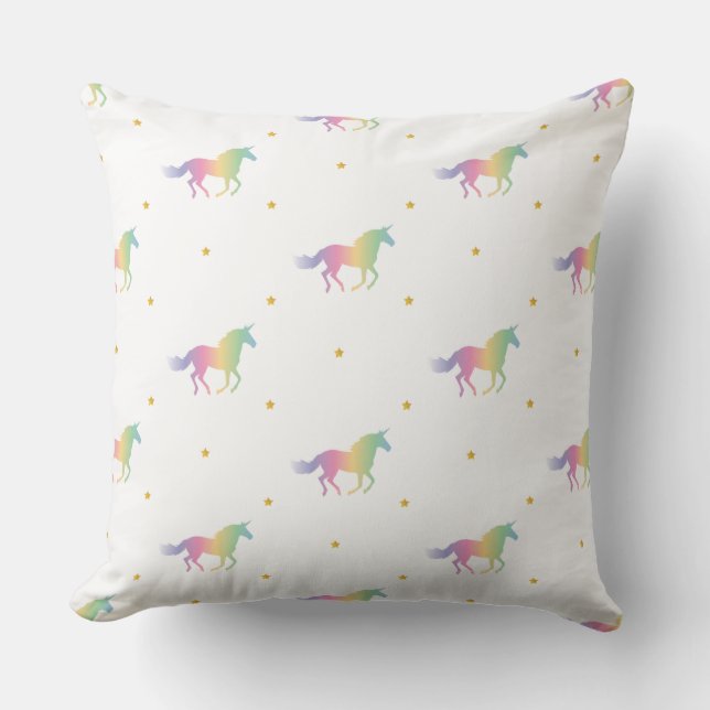 Rainbow Unicorns & Gold Stars Pattern Outdoor Pillow (Front)