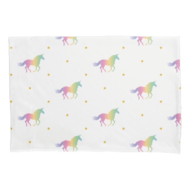 Rainbow Unicorns & Gold Stars Pattern Pillowcase (Front)