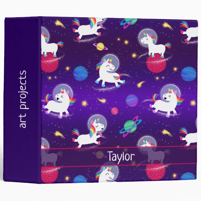 Rainbow Unicorns In Space Purple Ombre Binder (Front/Spine)