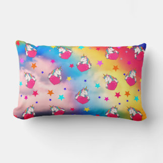 Rainbow Unicorns In The Clouds Lumbar Pillow