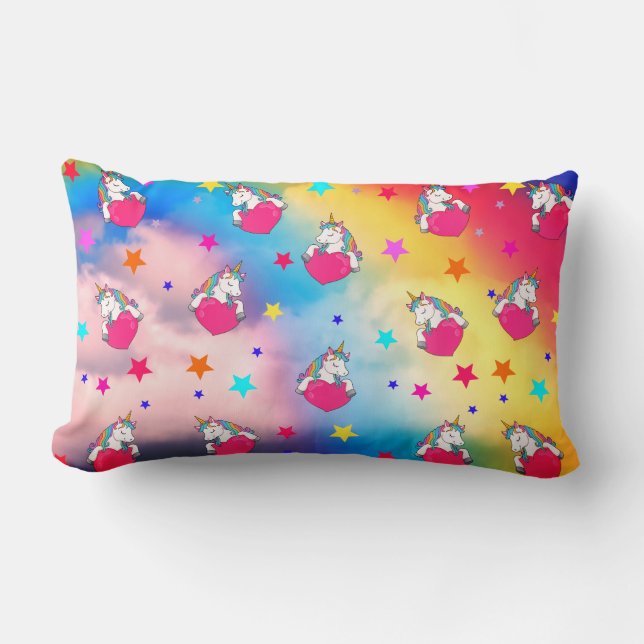 Rainbow Unicorns In The Clouds Lumbar Pillow (Front)
