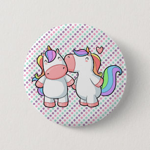 Rainbow Unicorns Kissing Love is Magical Polka Dot 2 Inch Round Button