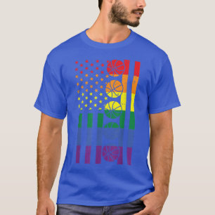 Rainbow US American Flag Basketball Gay Pride LGBT T-Shirt