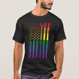Rainbow Us American Flag Wrench Gay Lgbtq Pride Me T-Shirt