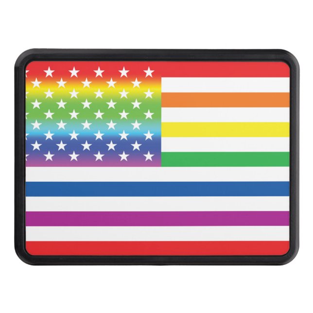 Rainbow US Flag LGBT Pride Trailer Hitch Cover (Front)