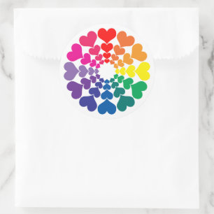 Rainbow Valentine Hearts in a Circle Classic Round Sticker