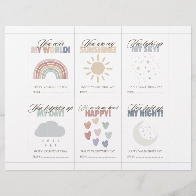 Rainbow Valentine’s Day Cards for Kids Classroom (Front)