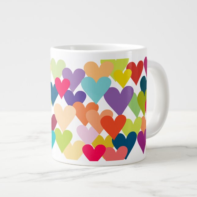 Rainbow Valentine's Hearts Large Coffee Mug (Front Right)
