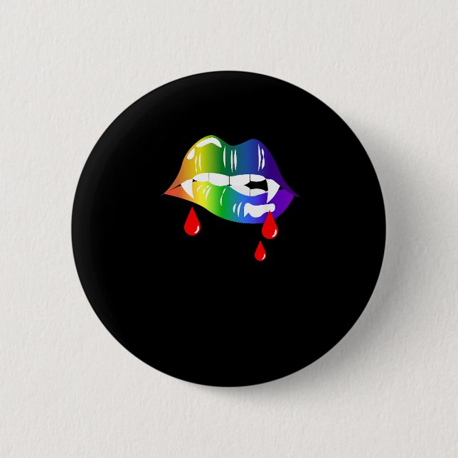 Rainbow Vampire Lips Biting - LGBT Pride T-Shirt 2 Inch Round Button (Front)