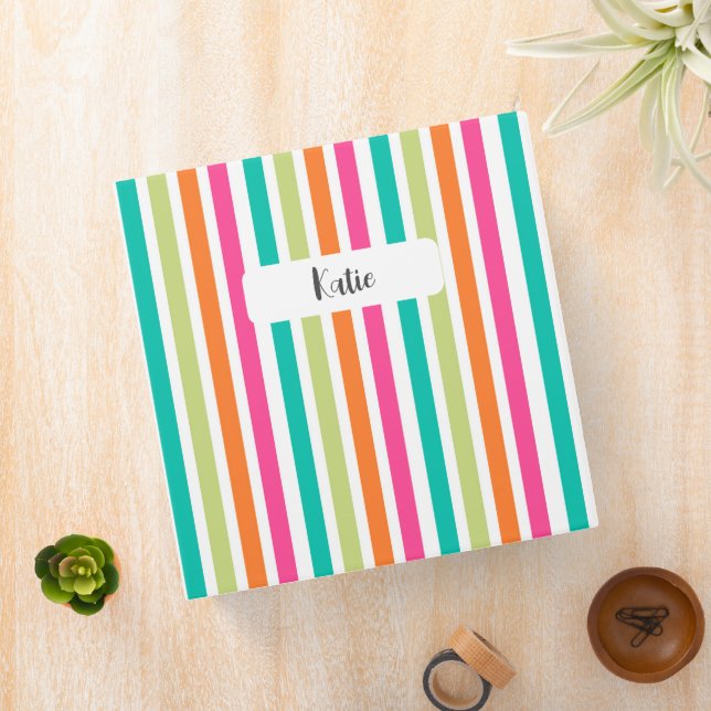 Rainbow vertical stripes colourful retro binder (In Situ)