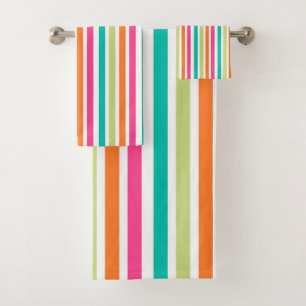Rainbow vertical stripes colourful retro multicolo bath towel set