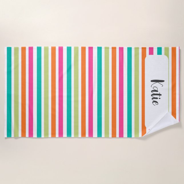 Rainbow vertical stripes colourful retro multicolo beach towel (Front)