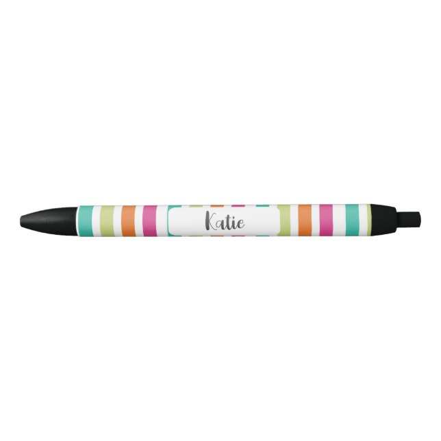 Rainbow vertical stripes colourful retro multicolo black ink pen (Front)