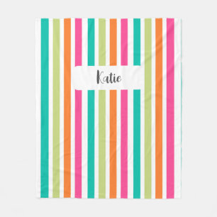 Rainbow vertical stripes colourful retro multicolo fleece blanket