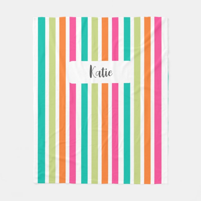 Rainbow vertical stripes colourful retro multicolo fleece blanket (Front)