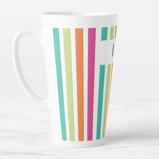 Rainbow vertical stripes colourful retro multicolo latte mug (Left)