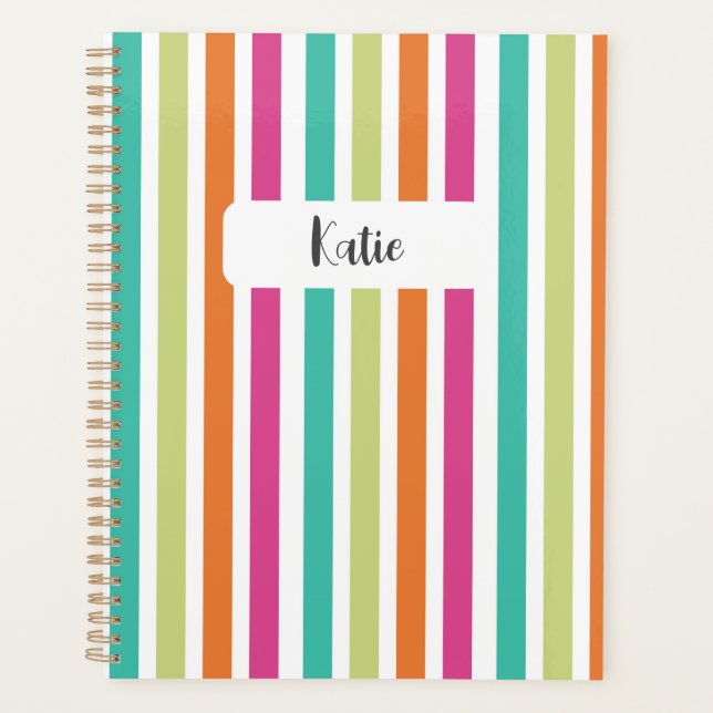Rainbow vertical stripes colourful retro multicolo planner (Front)