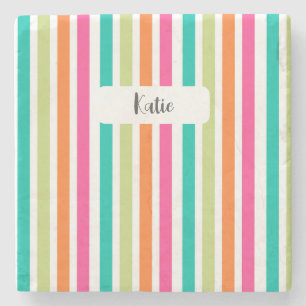 Rainbow vertical stripes colourful retro multicolo stone coaster