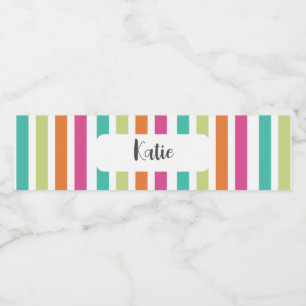 Rainbow vertical stripes colourful retro multicolo water bottle label