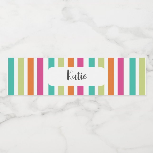 Rainbow vertical stripes colourful retro multicolo water bottle label (Single Label)