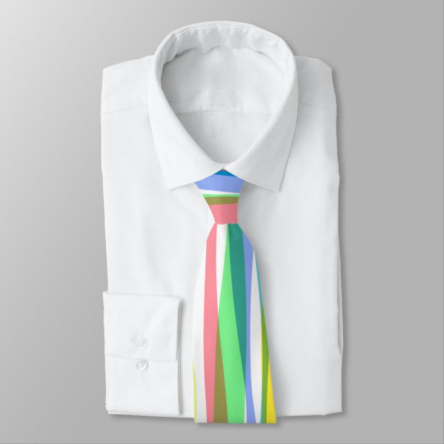 Rainbow Vertical Stripes Pastel Colourful Neck Tie (Tied)