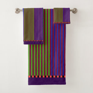 Rainbow Vertical Strips + Trim Decorative Bath Towel Set