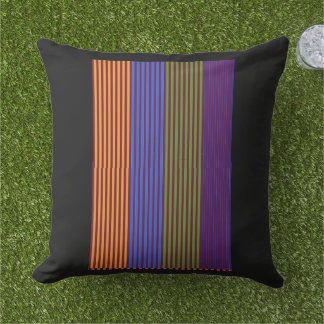 Rainbow Vertical Strips + Trim Decorative Black Outdoor Pillow