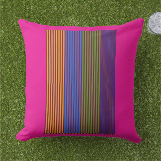 Rainbow Vertical Strips + Trim Decorative Pink Outdoor Pillow
