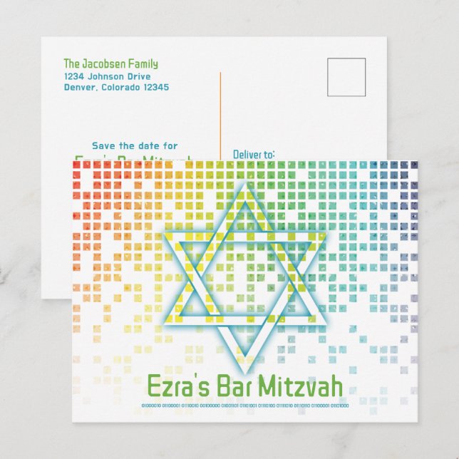 Rainbow Video Game Gamer Bar Mitzvah Save the Date Postcard (Front/Back)
