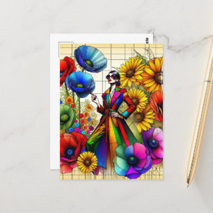 Rainbow Vintage Fashion Sketch Postcard