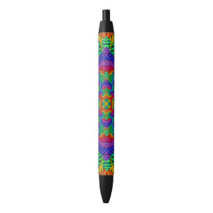 Rainbow Vintage Psychedelic Fractal Kaleidoscope Black Ink Pen