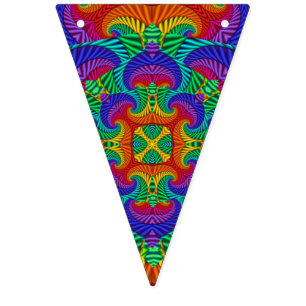 Rainbow Vintage Psychedelic Fractal Kaleidoscope Bunting Flags