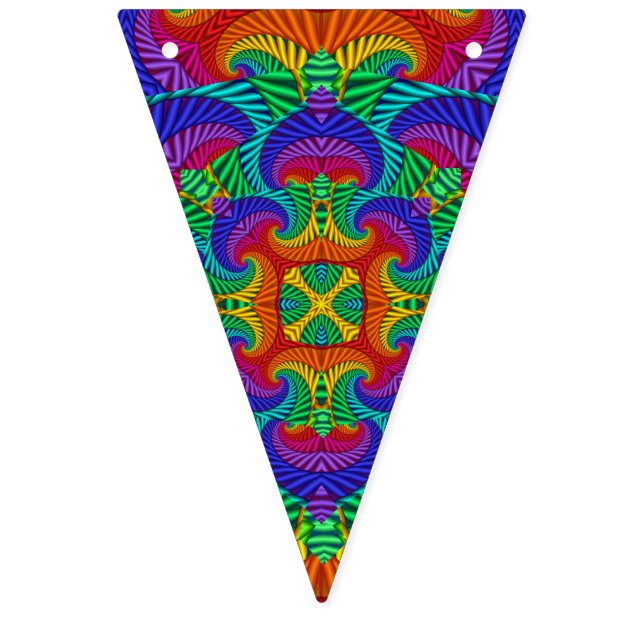 Rainbow Vintage Psychedelic Fractal Kaleidoscope Bunting Flags (Second Flag)