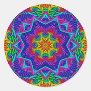 Rainbow Vintage Psychedelic Fractal Kaleidoscope Classic Round Sticker