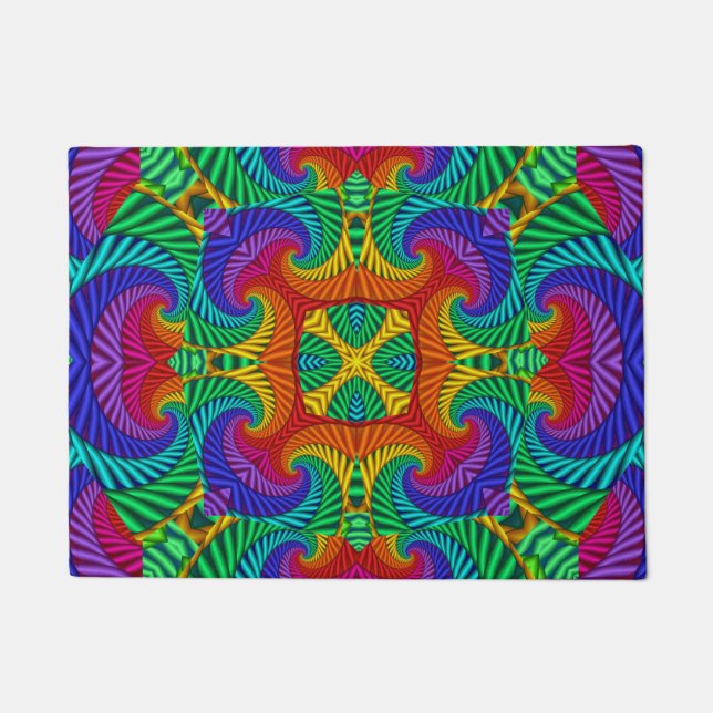 Rainbow Vintage Psychedelic Fractal Kaleidoscope Doormat (Front)