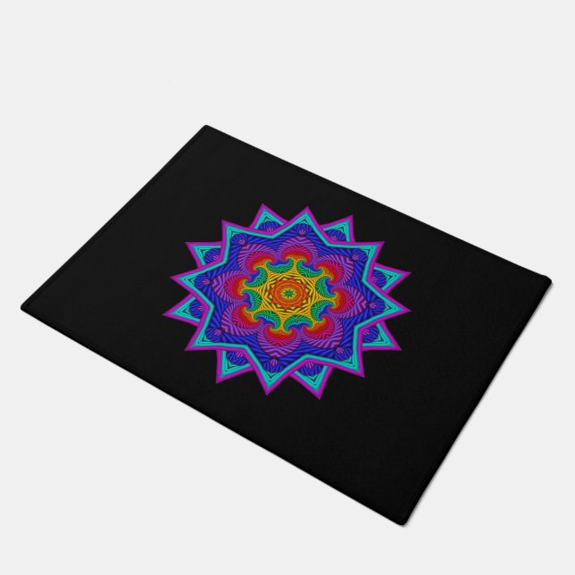 Rainbow Vintage Psychedelic Fractal Kaleidoscope Doormat (Angled)