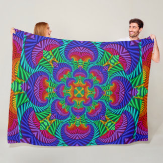 Rainbow Vintage Psychedelic Fractal Kaleidoscope Fleece Blanket