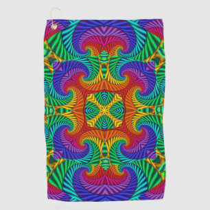 Rainbow Vintage Psychedelic Fractal Kaleidoscope Golf Towel