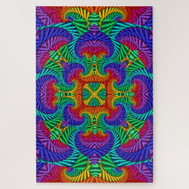 Rainbow Vintage Psychedelic Fractal Kaleidoscope Jigsaw Puzzle (Vertical)