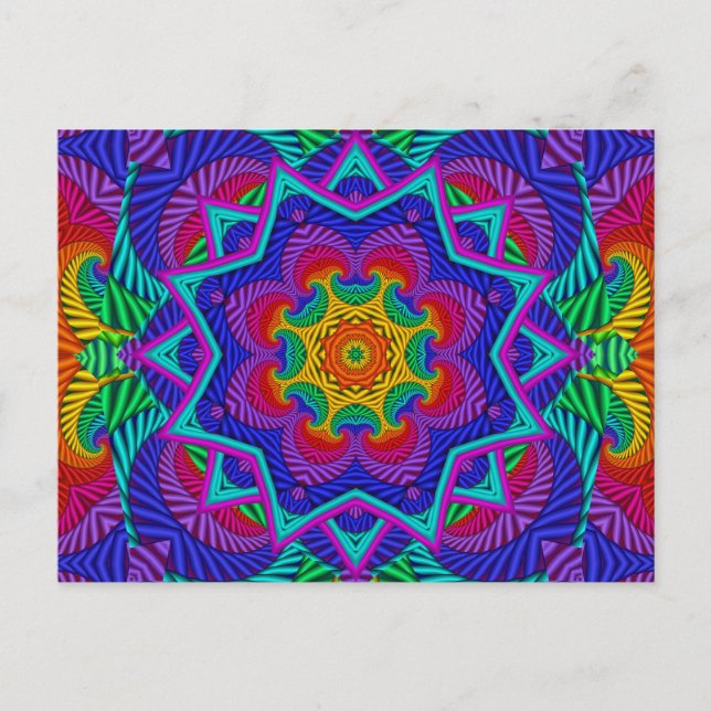 Rainbow Vintage Psychedelic Fractal Kaleidoscope Postcard (Front)