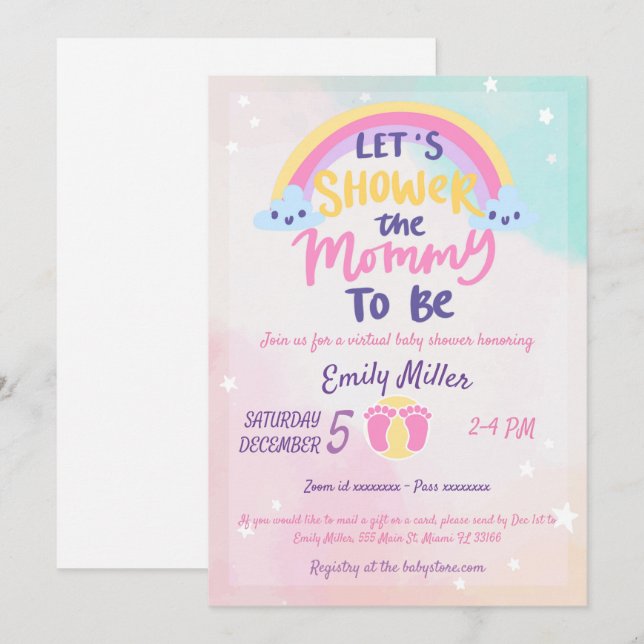Rainbow Virtual Baby Shower Invitation (Front/Back)