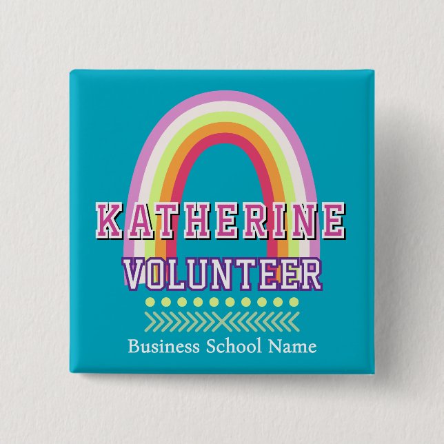 Rainbow  Volunteer Blue 2 Inch Square Button (Front)
