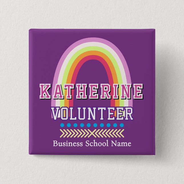 Rainbow  Volunteer Purple 2 Inch Square Button (Front)