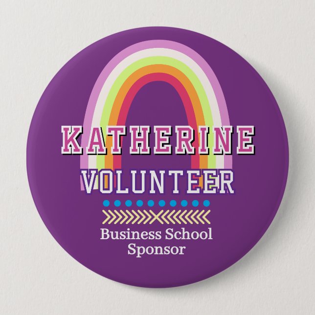 Rainbow  Volunteer Purple 4 Inch Round Button (Front)
