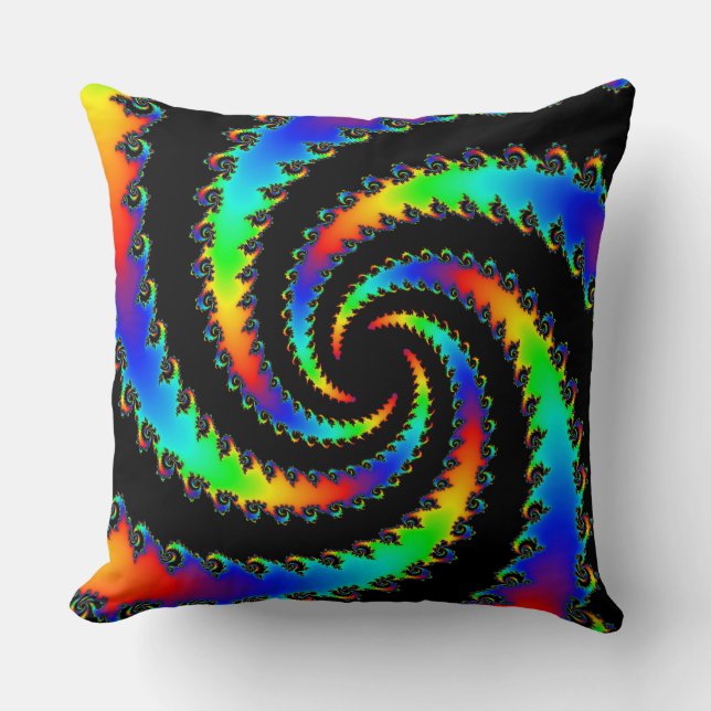 Rainbow Vortex Fractal Throw Pillow (Front)