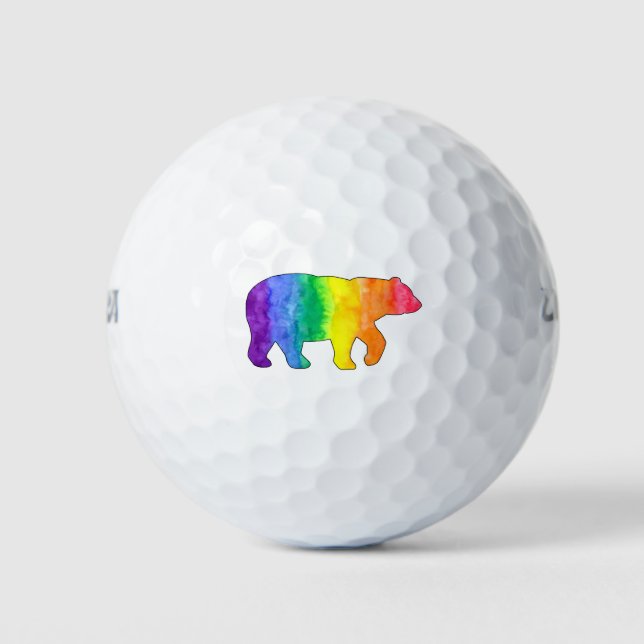 Rainbow Wash Watercolor Bear Golf Balls (Front)
