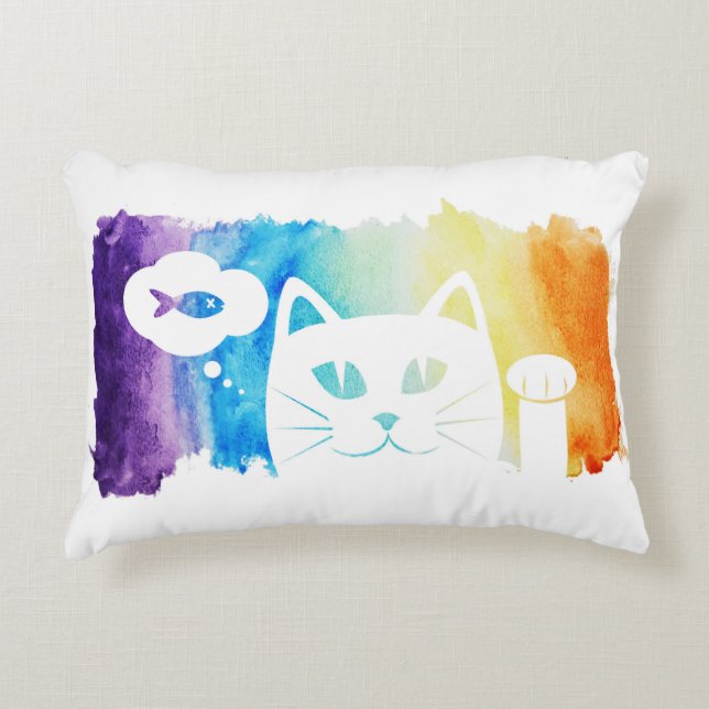 Rainbow Water colour Dream Cat Accent Pillow (Front)